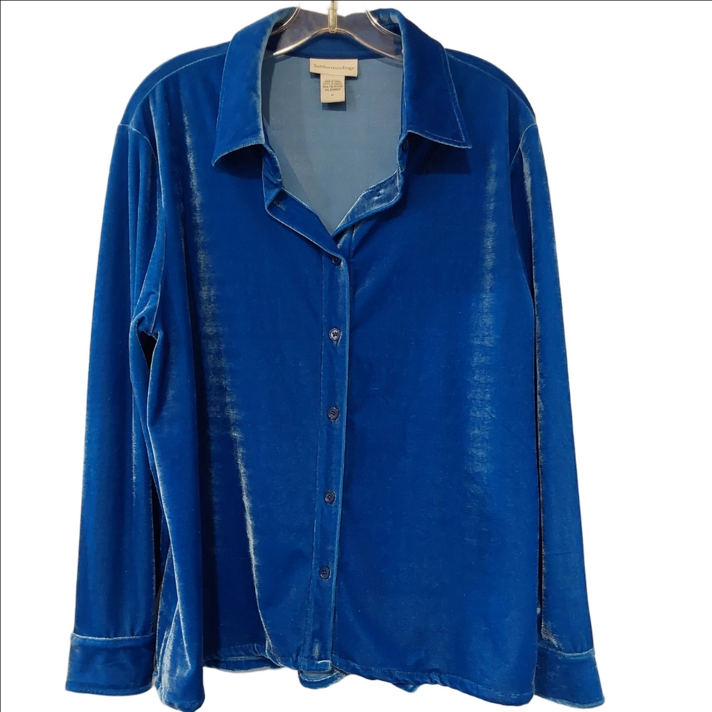 Soft Surroundings Deep Blue Velvet Shirt Petite Large